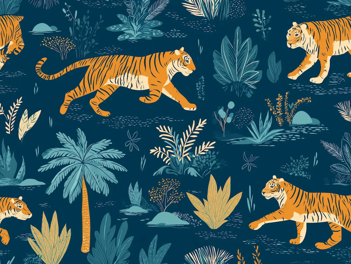 Motif papier peint jungle tigre