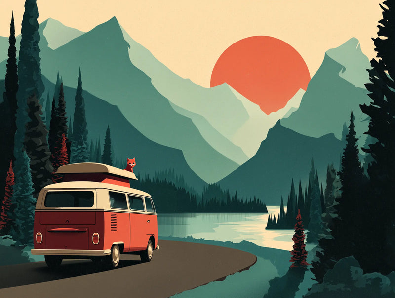 Motif papier peint montagne vert