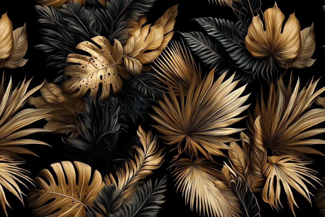 Motif papier peint noir et or jungle