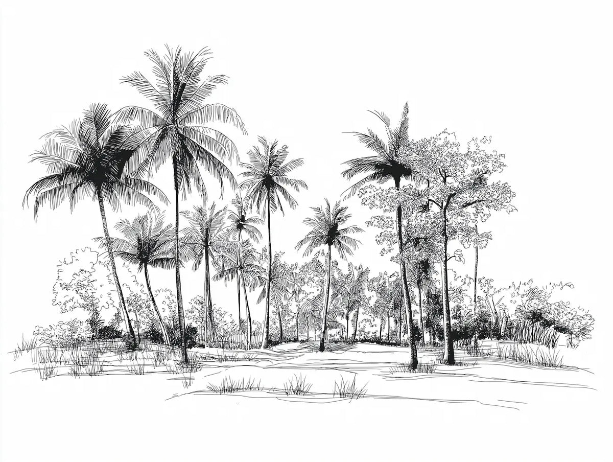 Motif papier peint palmeraie 