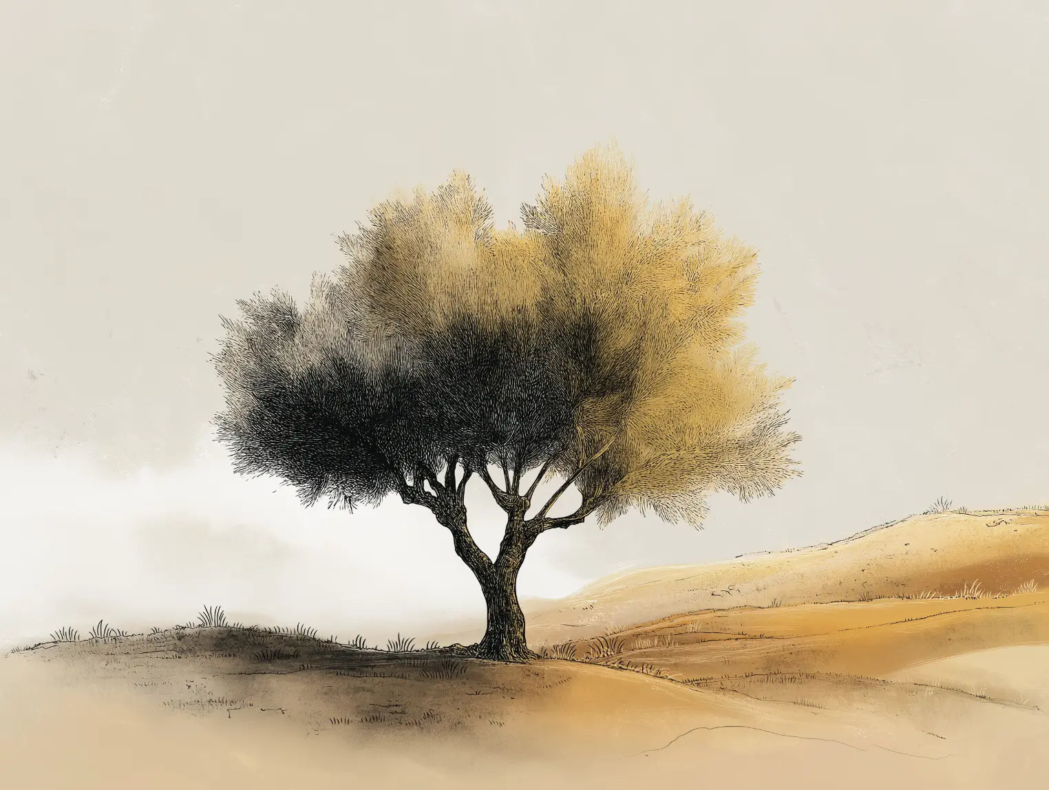 Motif papier peint panoramique arbre olivier