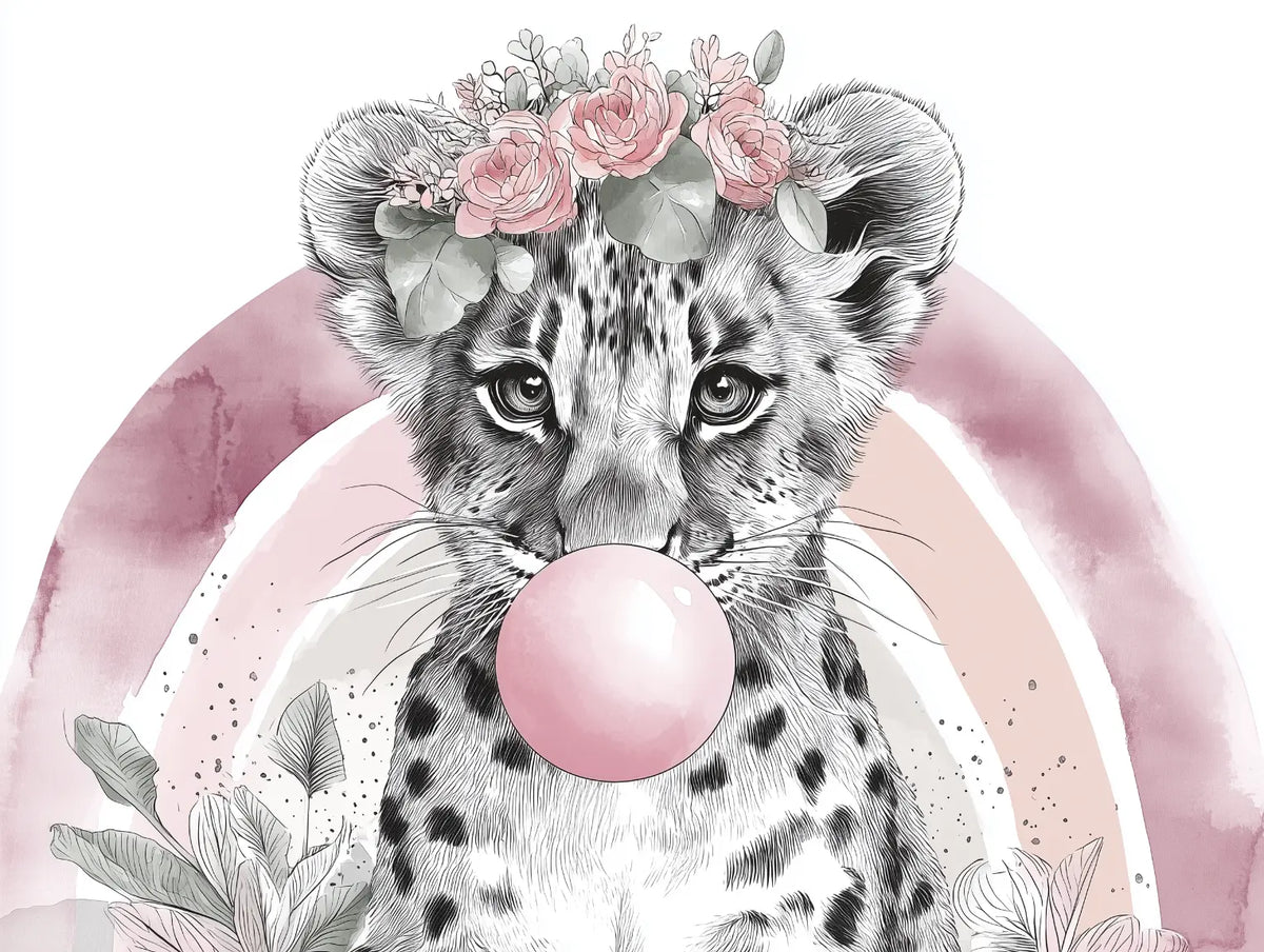 Motif papier peint panoramique lion bubble gum