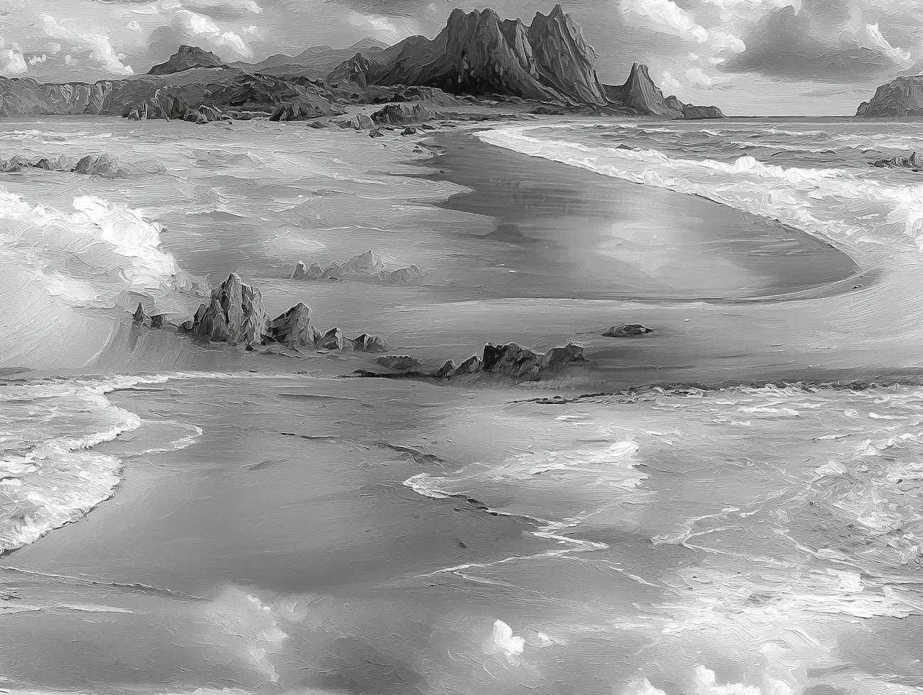 Motif papier peint panoramique mer noir et blanc