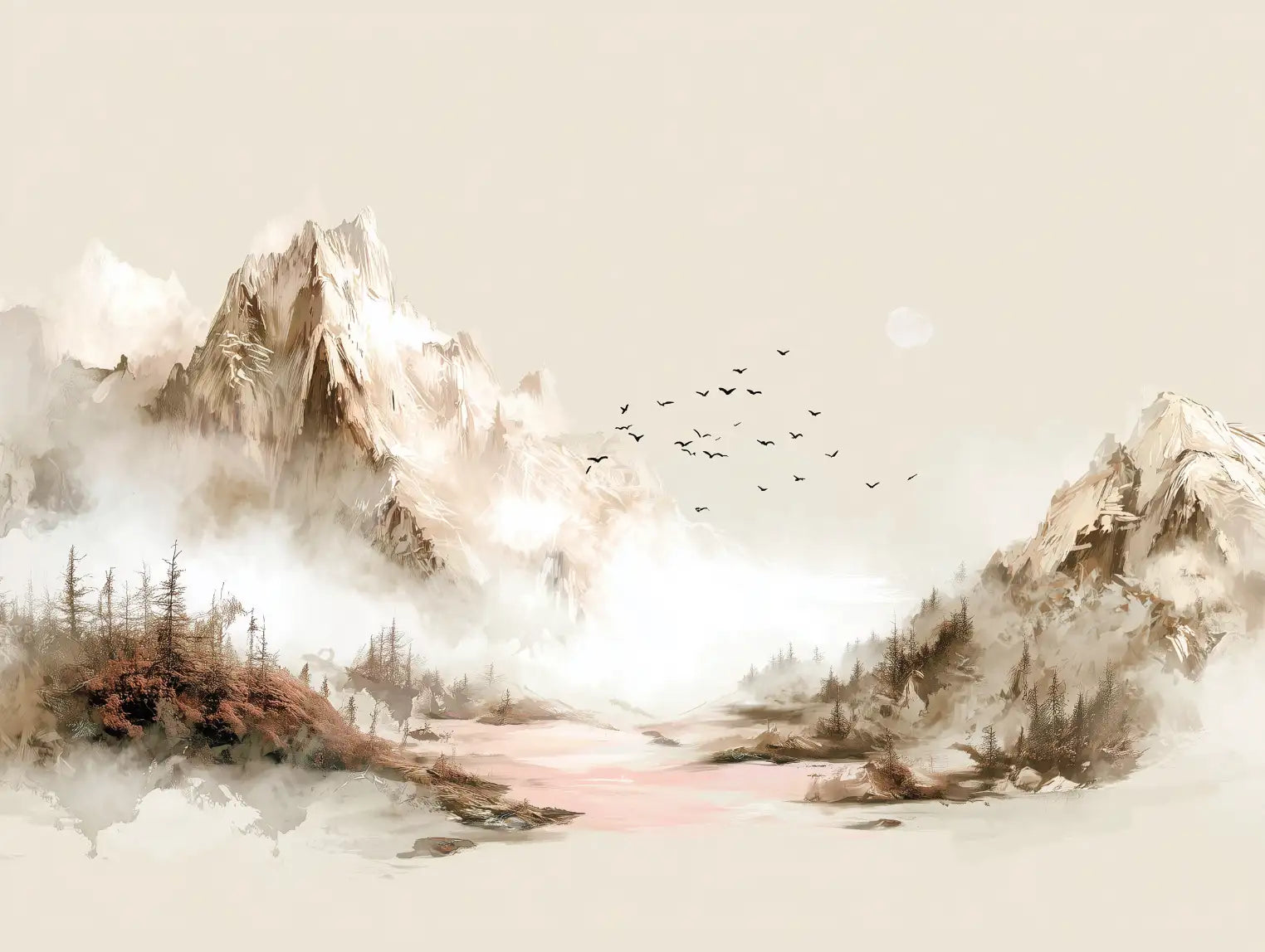 Motif papier peint panoramique montagne neige