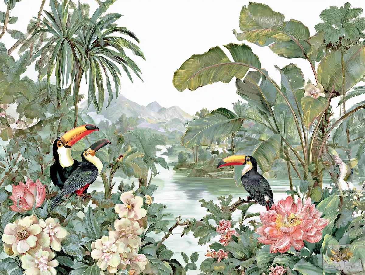 Motif papier peint panoramique toucan 