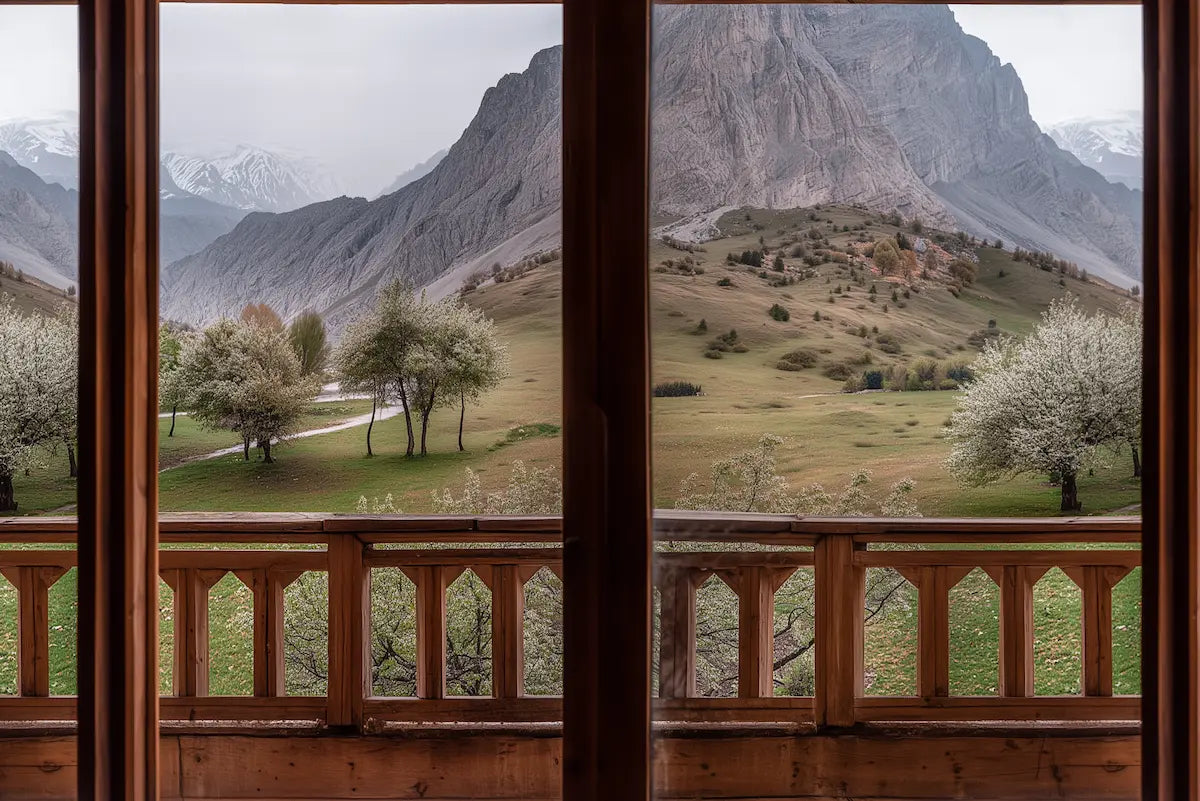 Motif papier peint trompe l’oeil montagne