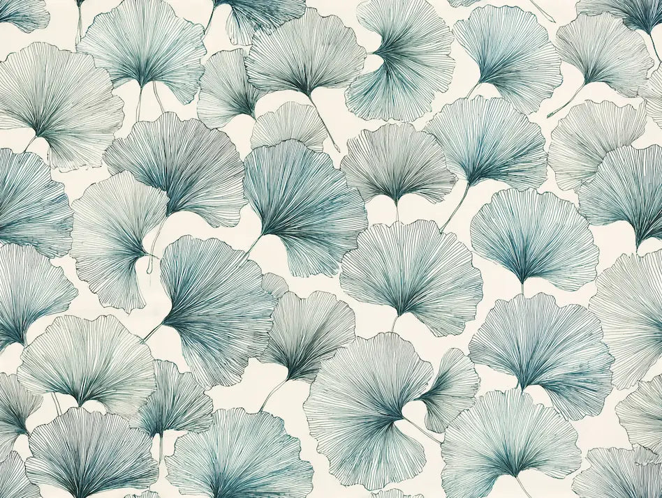 Motif papier peint vinyle sur intissé motif gingko vert