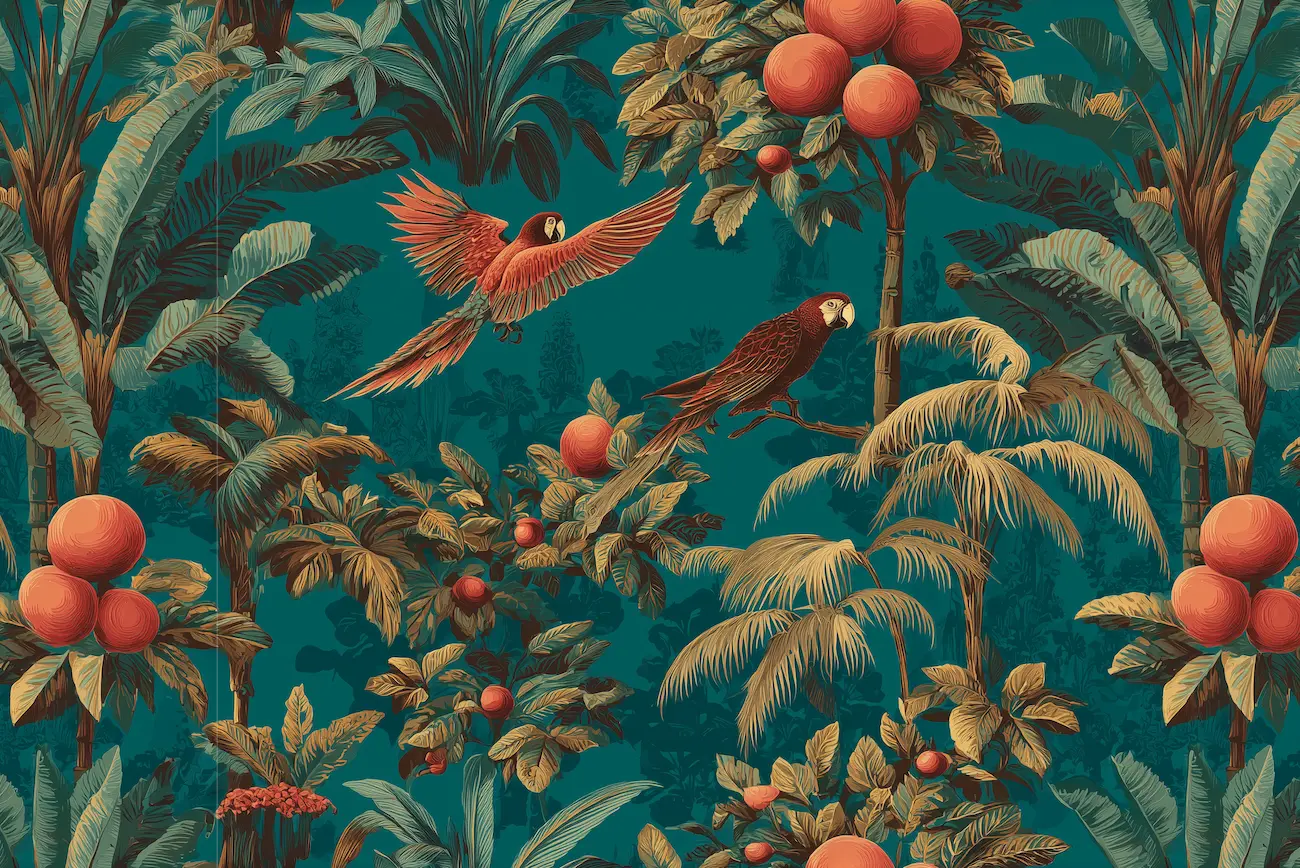Motif papier peint vinyle sur intissé motif jungle nocturne vert