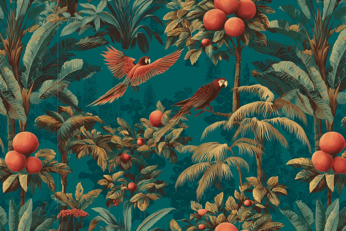 Motif papier peint vinyle sur intissé motif jungle nocturne vert