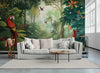Papier peint Papier peint jungle et oiseaux tropicaux aux tons vives,