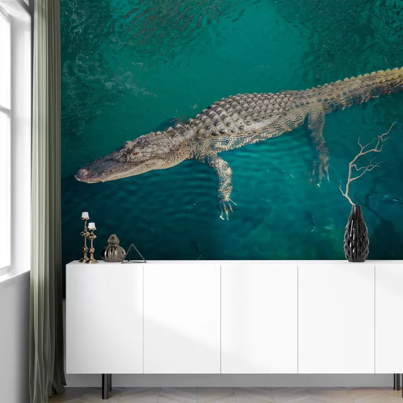 Papier peint Papier peint crocodile dans l'eau réaliste, inspiré de