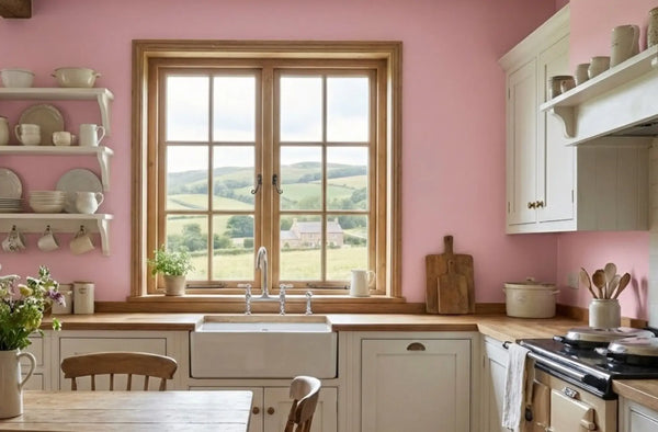 Papier Peint Rose Uni dans une cuisine