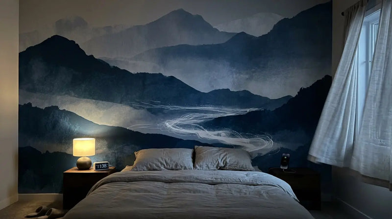 Papier peint abstrait montagne bleu dans une chambre