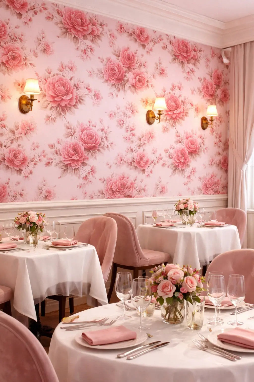 Motif Papier peint fleurs rose dans un restaurant