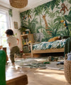Papier Peint Jungle Enfant Aquarelle Animaux de la Savane dans une chambre d'enfant