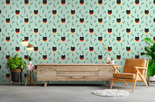 Papier peint Papier Peint Note de Musique Chat ludique de apporte