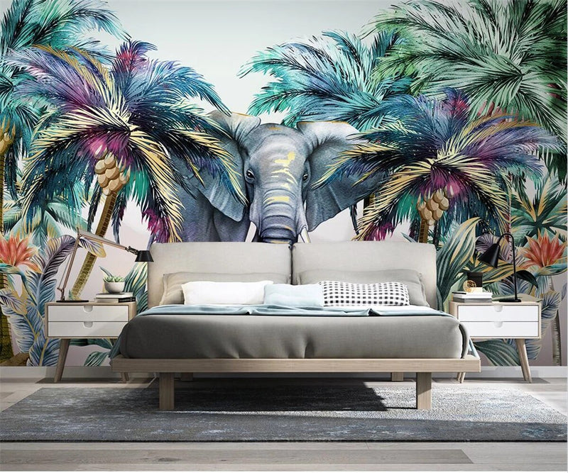 Papier peint Papier peint éléphant tropical luxuriant combine