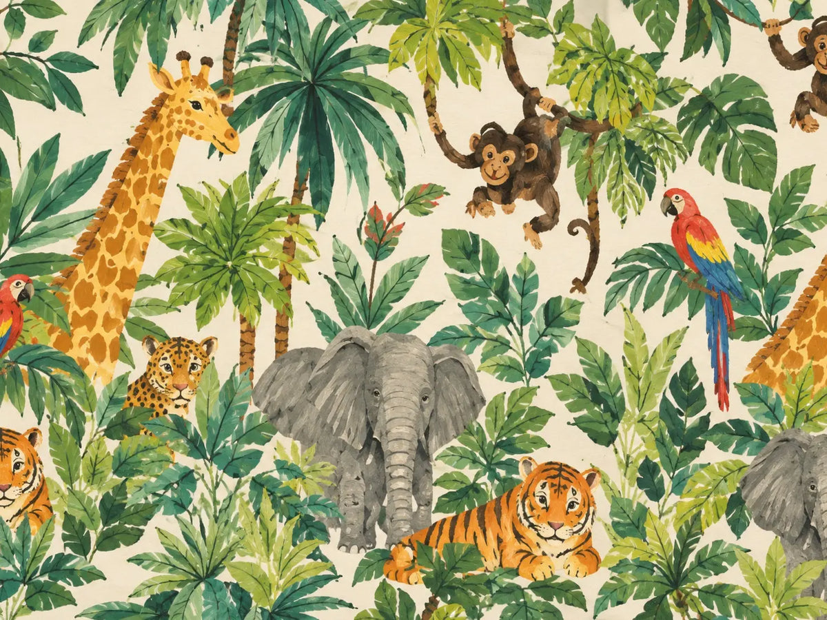 Papier Peint Jungle Enfant Aquarelle Animaux de la Savane
