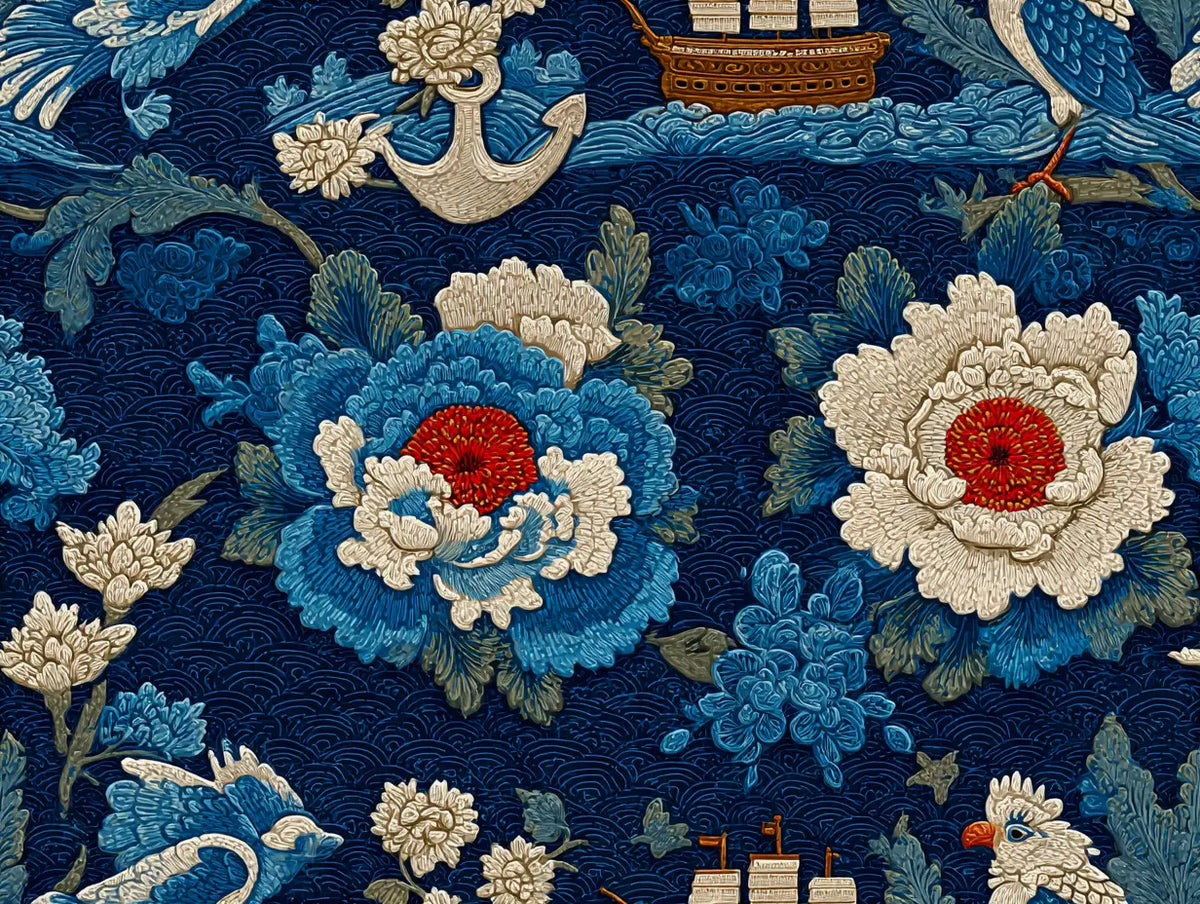 Papier Peints Fond Bleu Motif Japonais​