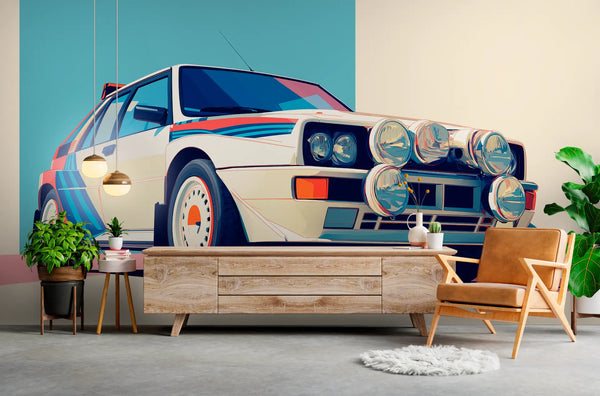 Papier Peint Voiture Rallye Rétro Années 80 Graphique Vintage