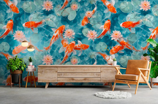 Papier Peint poisson Japonais Salon