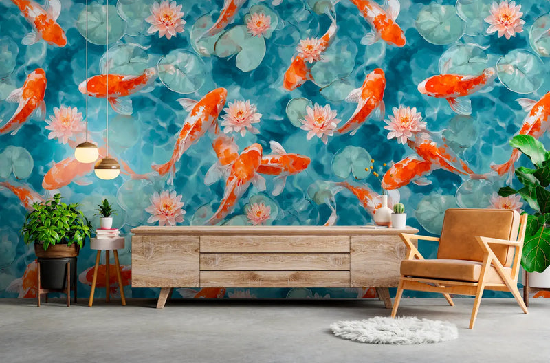 Papier Peint poisson Japonais Salon