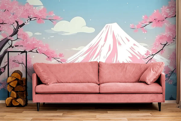 Papier peint Papier peint  japonais montagne enneigée et lac douces créent zen