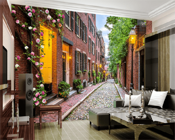 Papier peint Papier peint ville ruelle de briques rouges architectural européen, chaleureuse