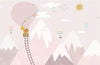 Papier peint enfant montgolfières et montagnes roses