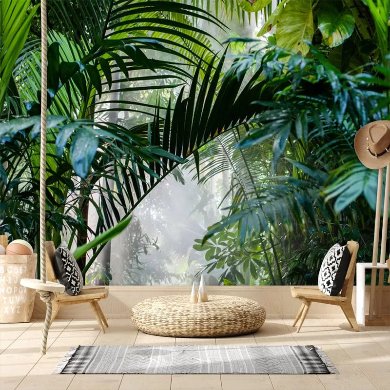 Papier peint Papier peint panoramique feuillage jungle tropicale évoque un bohème