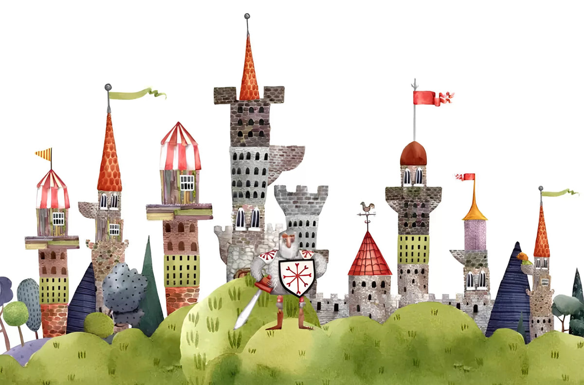 Papier peint enfant château et chevalier