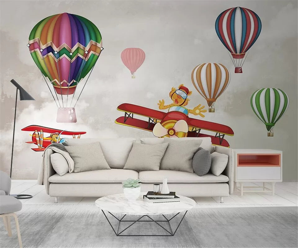 Papier peint Papier peint enfant avions et montgolfières colorées joyeux de est