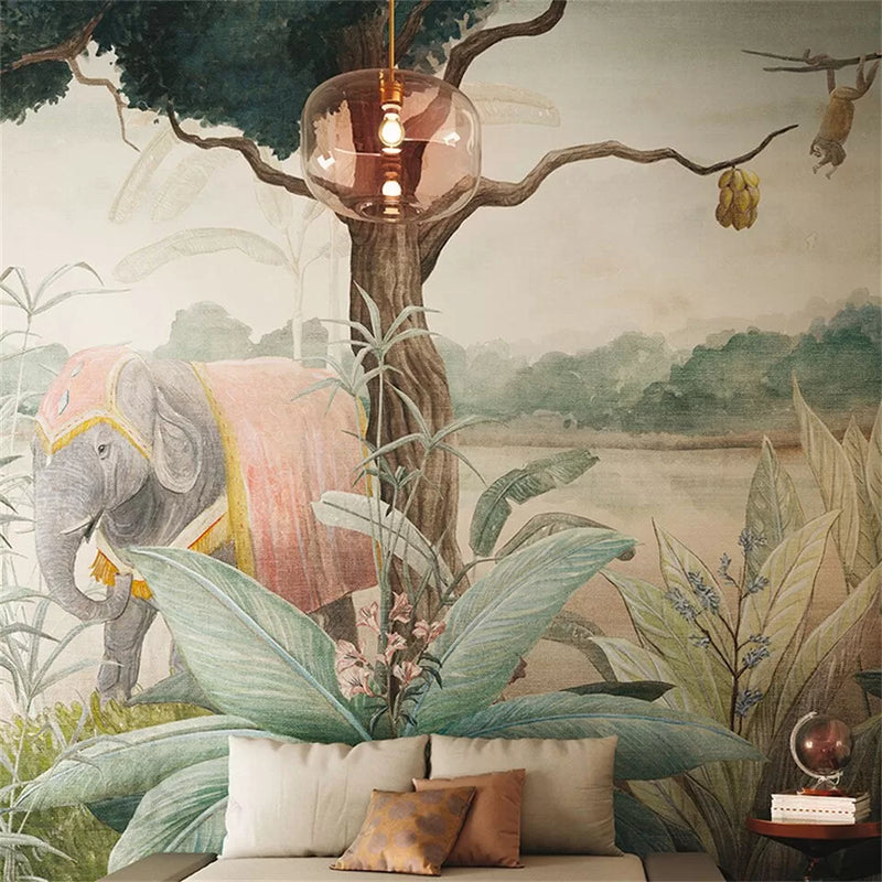 Papier peint Papier peint forêt tropicale et éléphant de jungle douces