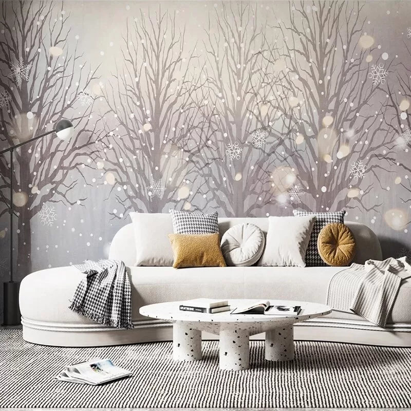 Papier peint Papier peint paysage forêt enneigée scandinave, il hivernale