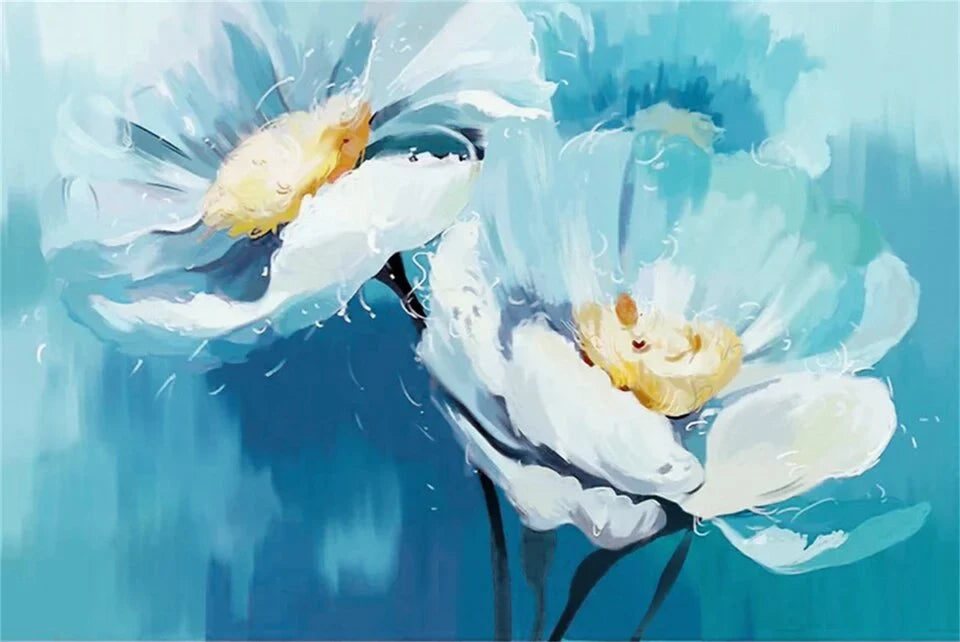 Papier peint fleurs bleues pastel