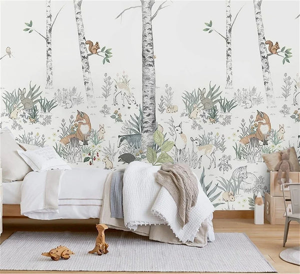 Papier peint Papier peint enfant forêt noir et blanc de forêt douces,