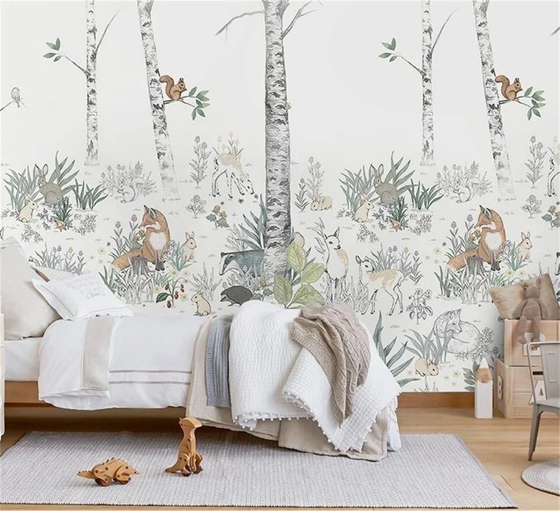 Papier peint Papier peint enfant forêt noir et blanc de forêt douces,