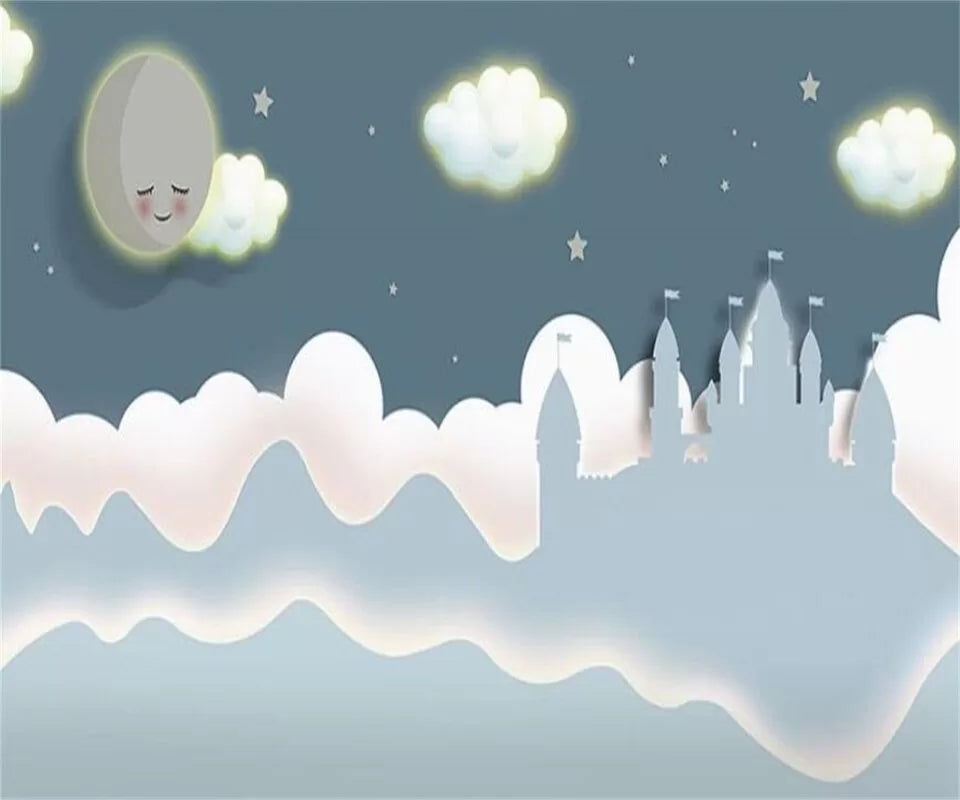 Papier peint enfant château dans les nuages