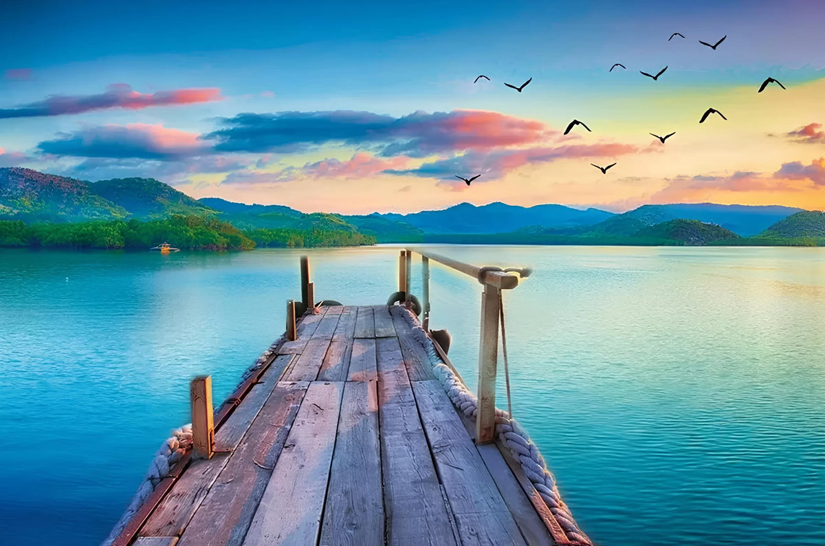 Papier peint panoramique ponton au coucher de soleil