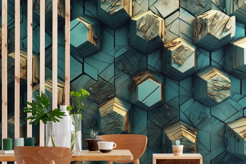 Papier peint Papier peint 3D hexagone vert géométrique en apporte