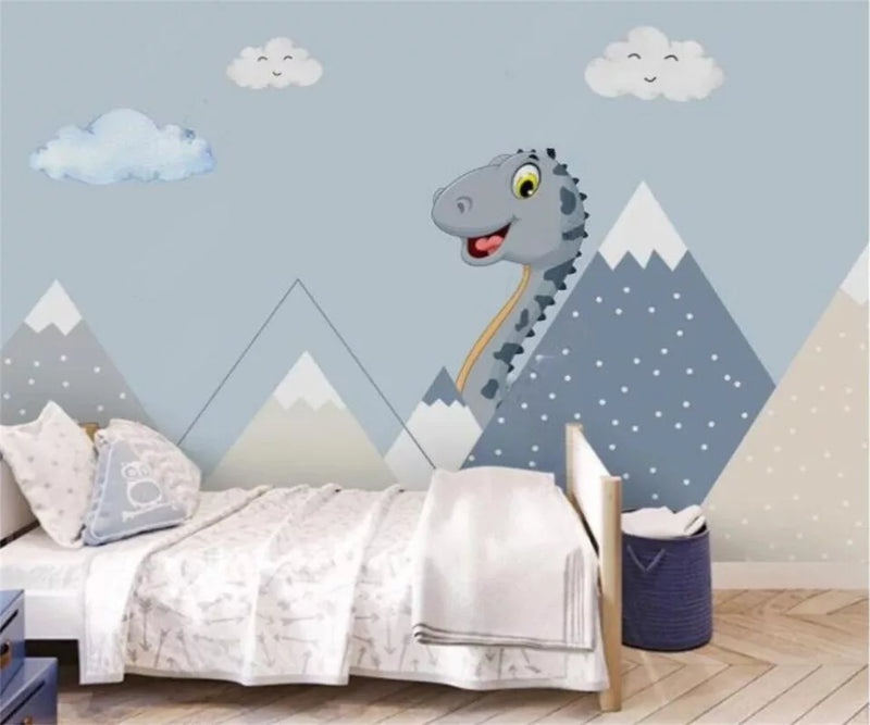 Papier peint Papier peint enfant montagnes et dinosaure charmant avec apaisante,