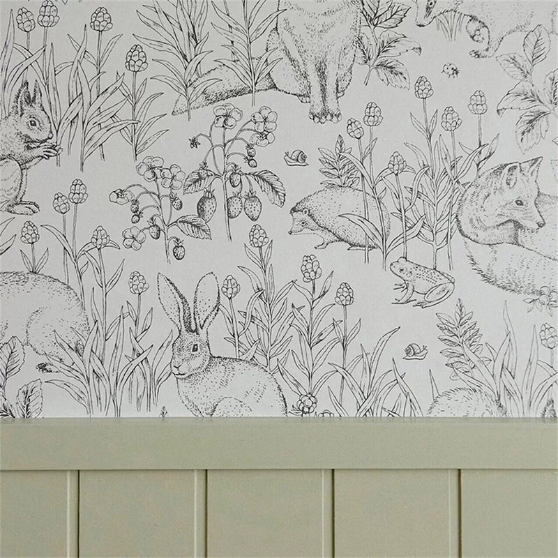 Papier peint Papier peint noir et blanc animaux de la forêt délicat en anglais