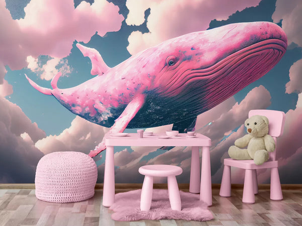 Papier peint Papier peint enfant nuages roses et baleine de baleine aux