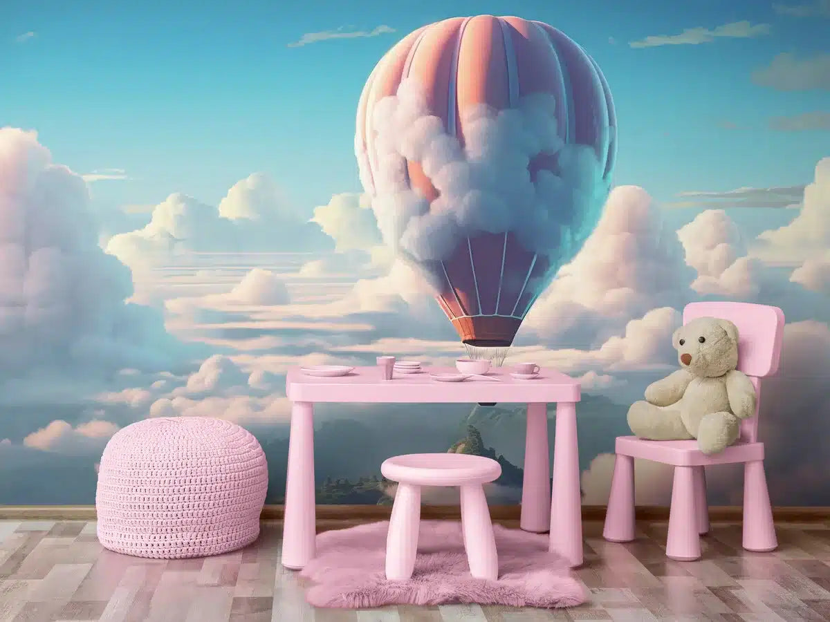 Papier peint Papier peint enfant  montgolfière au dessus des nuages onirique avec aux