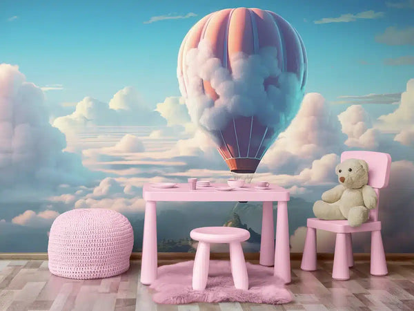Papier peint Papier peint enfant  montgolfière au dessus des nuages onirique avec aux