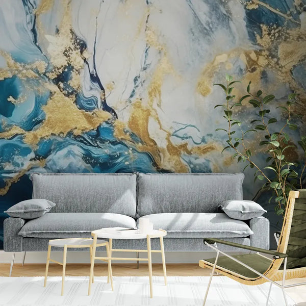 Papier peint Papier peint effet pierre marbre bleu et or abstrait évoquant apportera