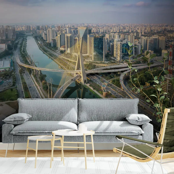 Papier peint Papier peint buildings et ponts vue du ciel offre une contemporaine