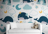 Papier peint Papier peint enfant baleines colorées enfantin avec doux