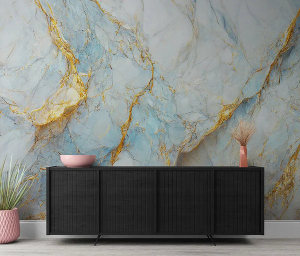 Papier peint Papier peint marbre bleu blanc et doré de marbre apportera