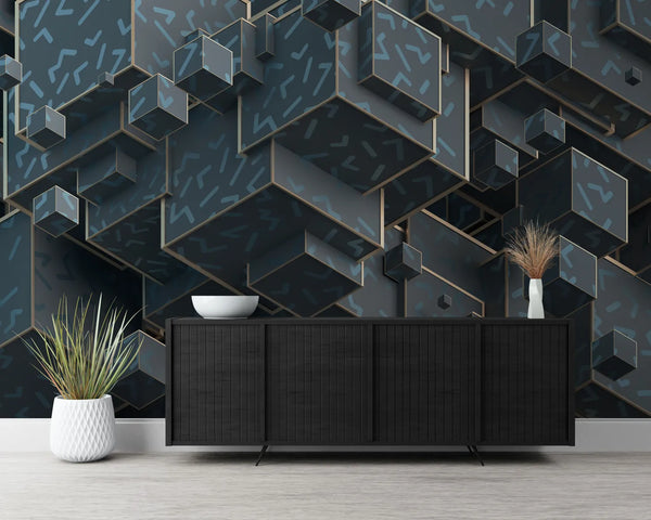 Papier peint Papier peint 3D cubes foncés géométrique abstrait contemporain